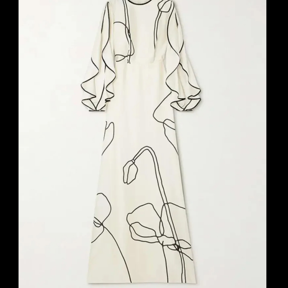 Female British Style Flower Printed Party Evening Dresses - Picture 3 of 8